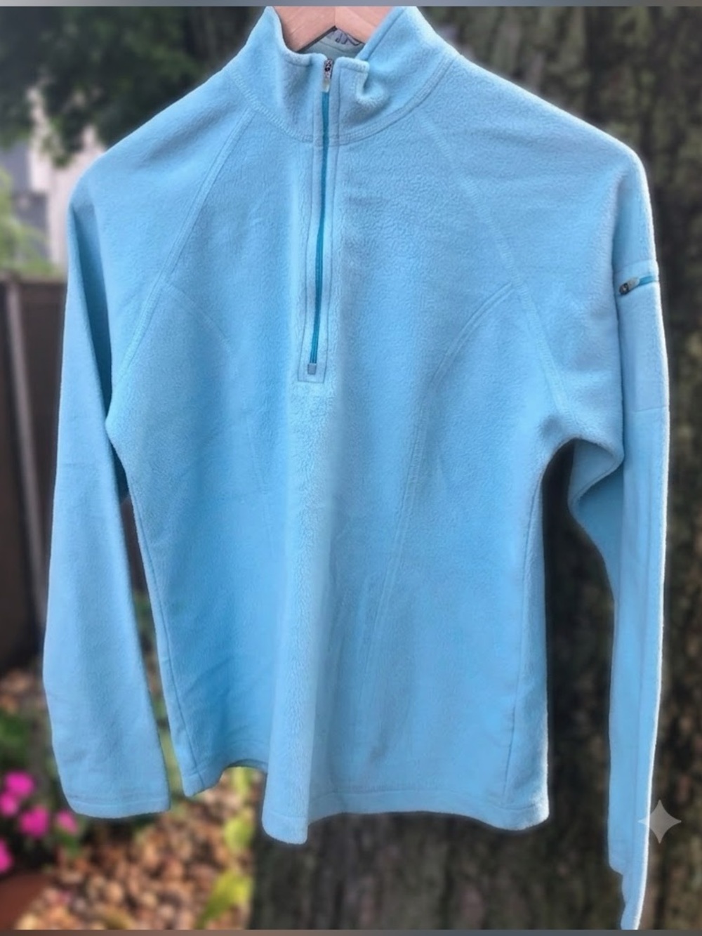 LL Bean Womens XS Light Blue Quarter Zip Fleece Pullover Jacket Pocket
